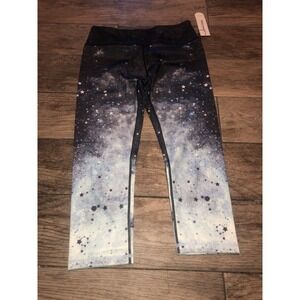 New Matymats Gray Blue Stars Womens Yoga Pants Capri Running Workout Sz Medium